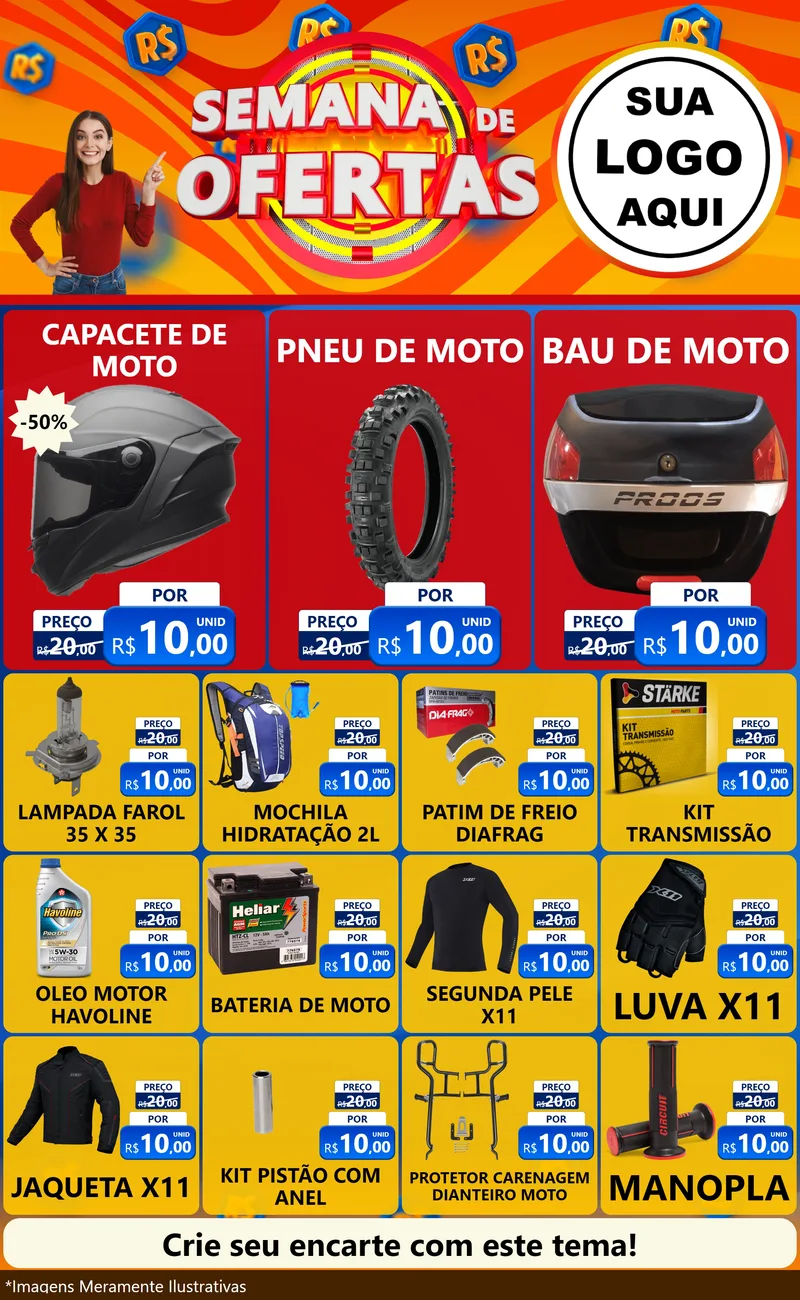 Modelo de Encarte para Encarte Grande com o tema Semana de Ofertas para Moto peças
