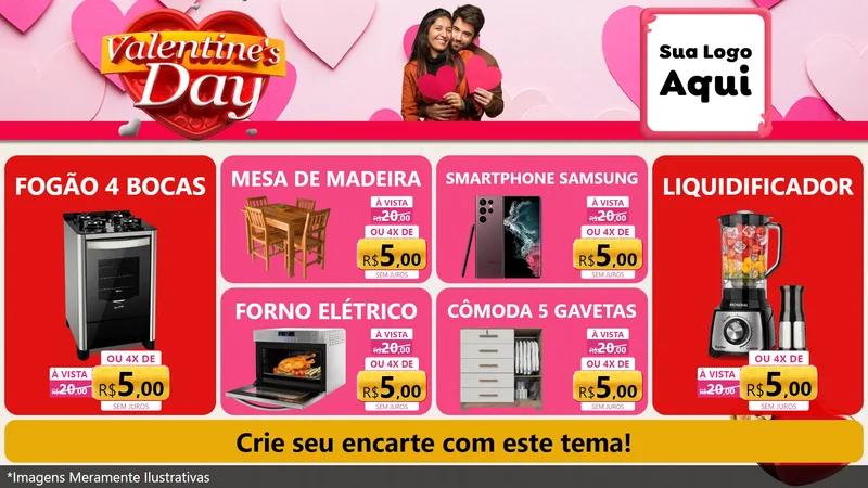 Modelo de TV para TV Horizontal com o tema Valentine's Day para Móveis e Eletro