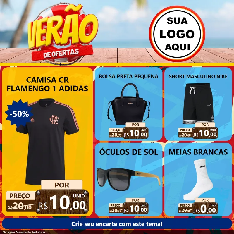 Modelo de Rede Social para Feed Facebook com o tema Verão de Ofertas para Roupas e acessórios