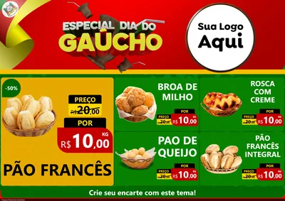 Modelo de Encarte para Encarte A4 Horizontal com o tema Especial Dia do Gaúcho para Padaria