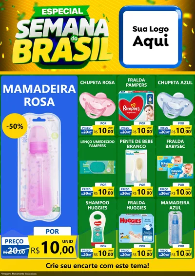 Modelo de Encarte para Encarte A4 Vertical com o tema Especial Semana do Brasil para Bebês