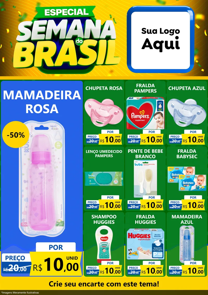 Modelo de Encarte para Encarte A4 Vertical com o tema Especial Semana do Brasil para Bebês