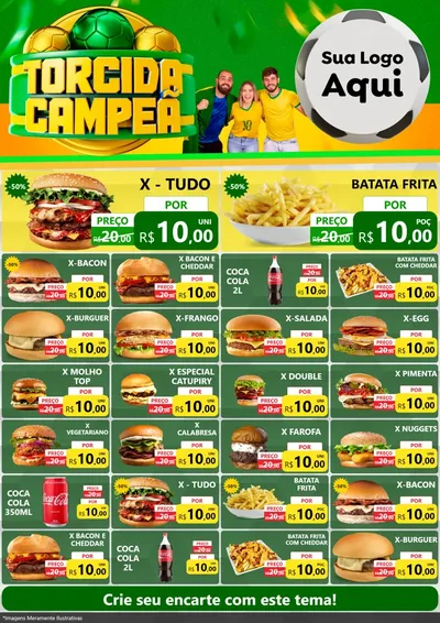 Modelo de Encarte para Encarte A4 Vertical com o tema Torcida Campeã - Copa para Hamburgueria
