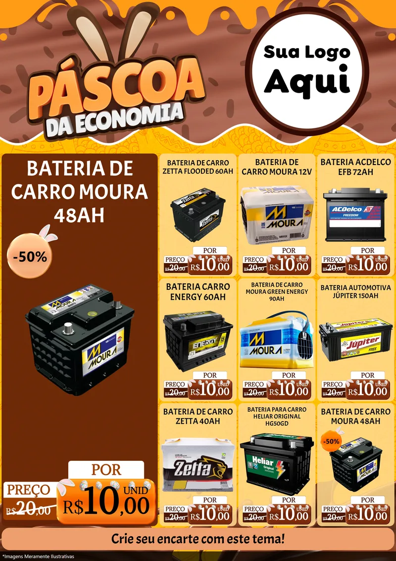 Modelo de Encarte para Encarte A4 Vertical com o tema Páscoa da Economia para Baterias Elétricas