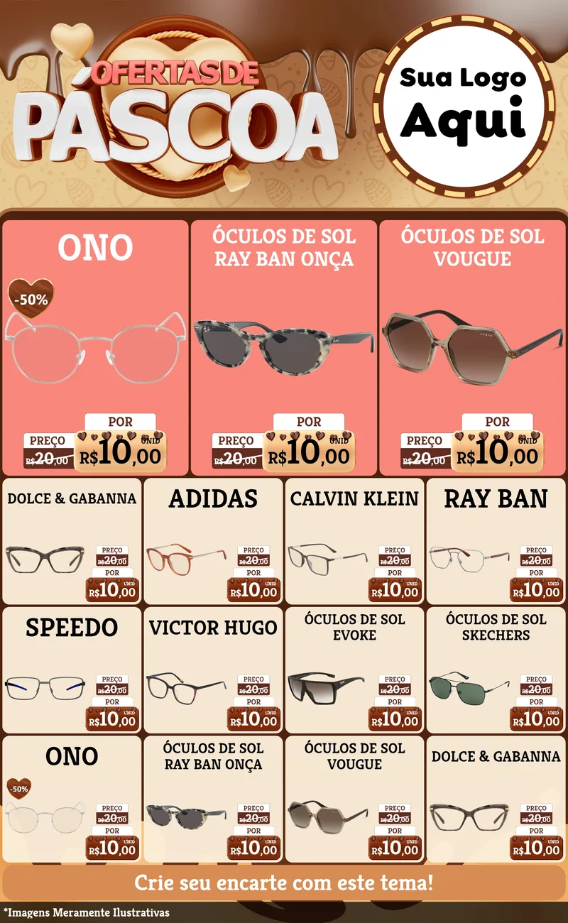 Modelo de Encarte para Encarte Grande com o tema Ofertas de Páscoa para Óticas