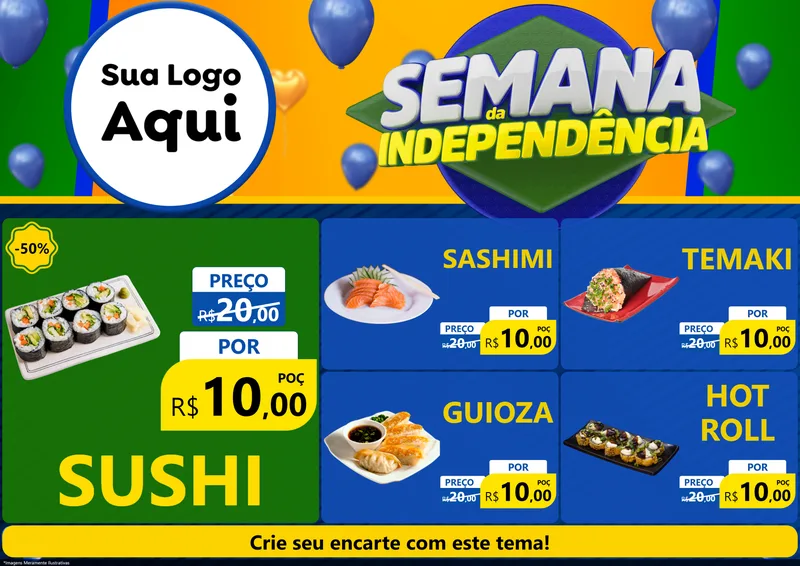 Modelo de Encarte para Encarte A4 Horizontal com o tema Semana da Independência para Comida japonesa