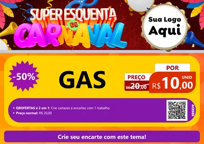 Modelo de Cartaz para Cartaz A4 Horizontal com o tema Super Esquenta de Carnaval para Água e gás
