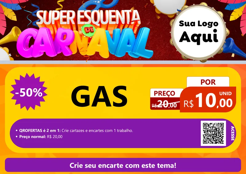 Modelo de Cartaz para Cartaz A4 Horizontal com o tema Super Esquenta de Carnaval para Água e gás
