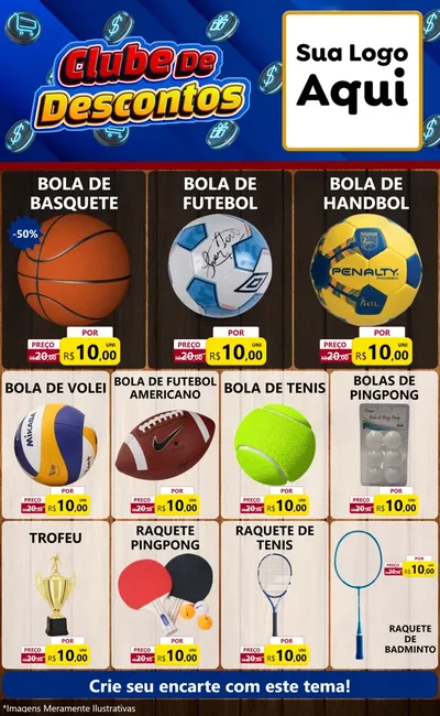 Modelo de Encarte para Encarte Grande com o tema Clube de Descontos para Artigos Esportivos