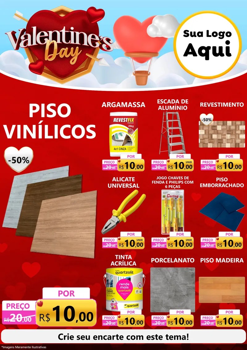 Modelo de Encarte para Encarte A4 Vertical com o tema Valentine's Day para Material para Construção
