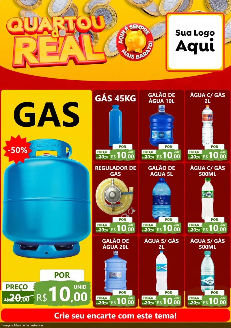 Modelo de Encarte para Encarte A4 Vertical com o tema Quartou do Real para Água e gás