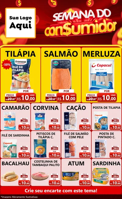 Modelo de Encarte para Encarte Grande com o tema Semana do Consumidor para Peixaria