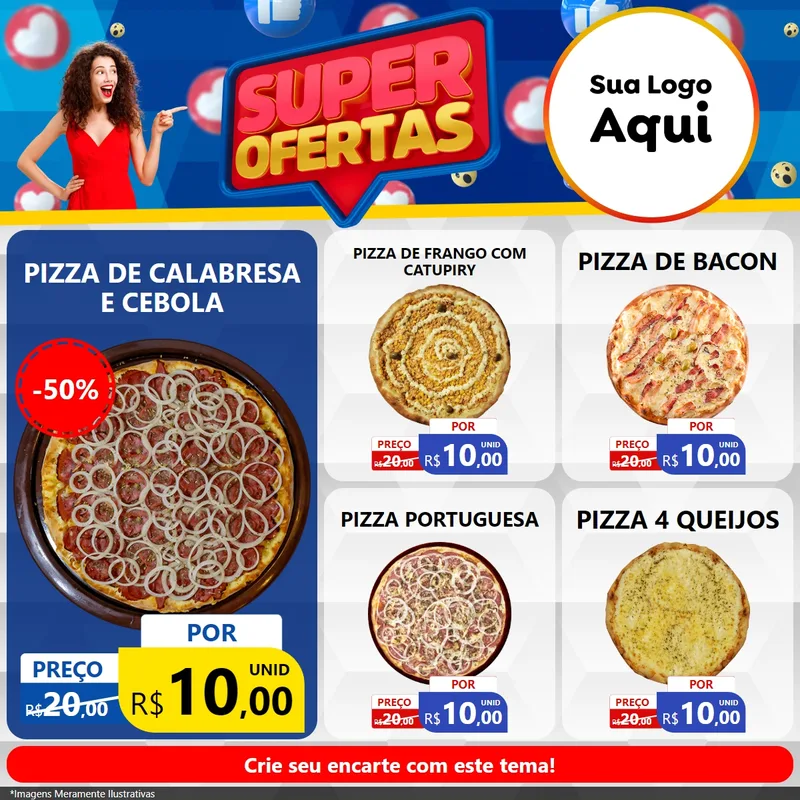 Modelo de Rede Social para Feed Facebook com o tema Super Ofertas para Pizzaria