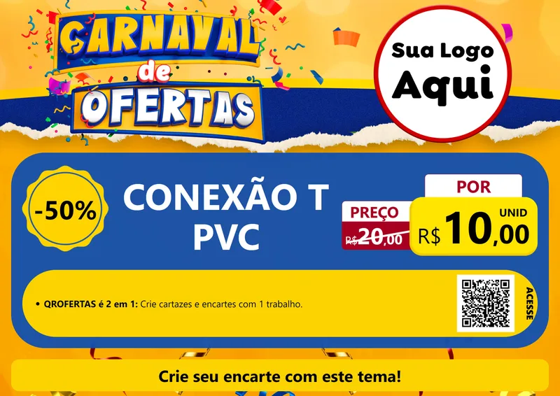Modelo de Cartaz para Cartaz A4 Horizontal com o tema Carnaval de Ofertas para Tubos e conexões