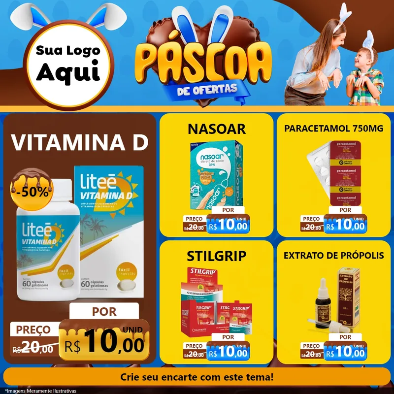 Modelo de Rede Social para Feed Facebook com o tema Páscoa de Ofertas para Farmácia