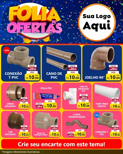 Modelo de Rede Social para Feed Instagram com o tema Folia de Ofertas para Tubos e conexões