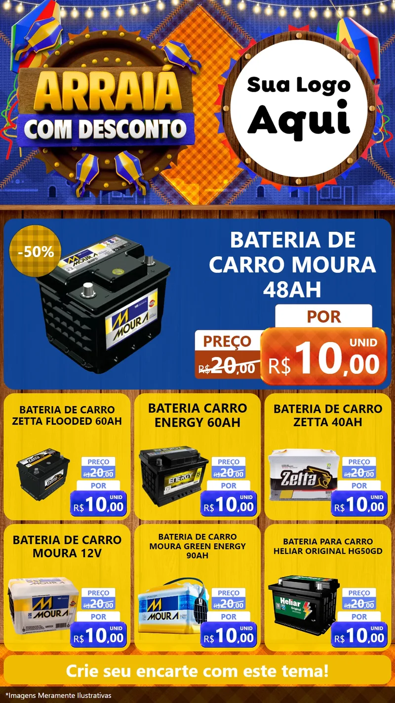 Modelo de Rede Social para Stories com o tema Arraiá Com Desconto para Baterias Elétricas