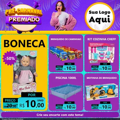 Modelo de Rede Social para Feed Facebook com o tema Pré-Carnaval Premiado para Brinquedos