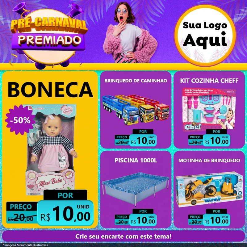 Modelo de Rede Social para Feed Facebook com o tema Pré-Carnaval Premiado para Brinquedos