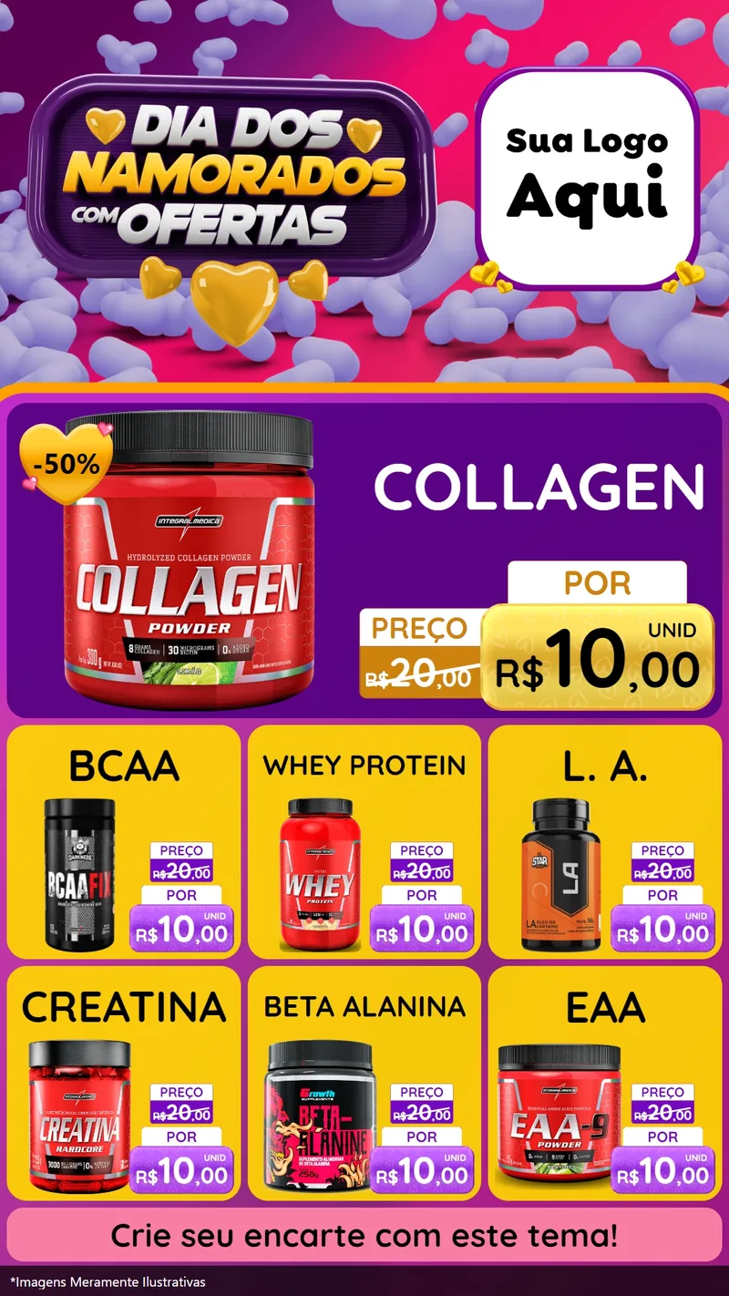 Modelo de Rede Social para Stories com o tema Dia Dos Namorados Com Ofertas para Suplementos alimentares