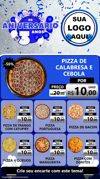 Modelo de Rede Social para Stories com o tema Promoção de Aniversário - 3 Anos para Pizzaria