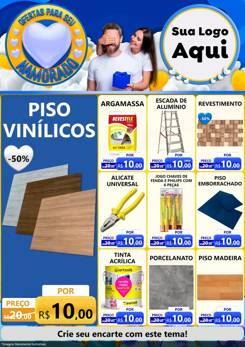 Modelo de Encarte para Encarte A4 Vertical com o tema Ofertas Para Seu Namorado para Material para Construção