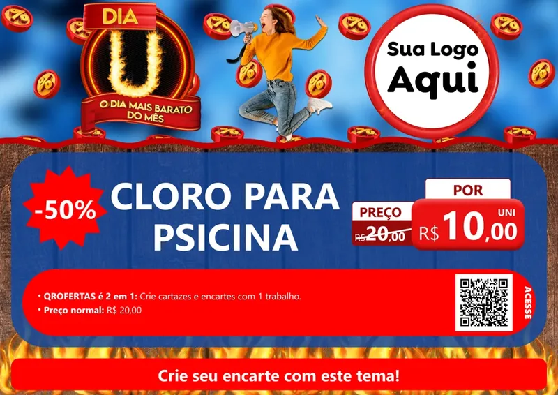 Modelo de Cartaz para Cartaz A4 Horizontal com o tema Dia U - O Dia Mais Barato Do Mês para Produtos para Piscina