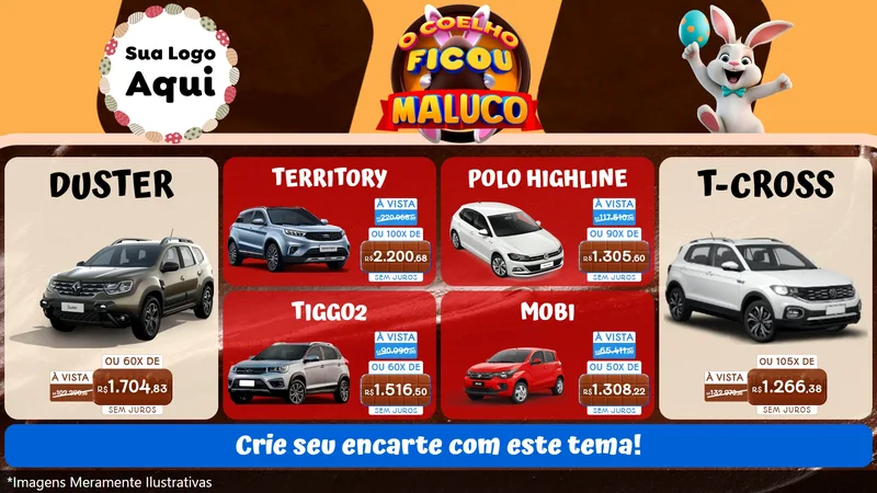 Modelo de TV para TV Horizontal com o tema O Coelho Ficou Maluco - Páscoa para Concessionaria de Carros