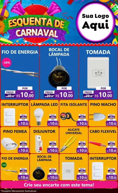 Modelo de Encarte para Encarte Grande com o tema Esquenta de Carnaval para Materiais Elétricos