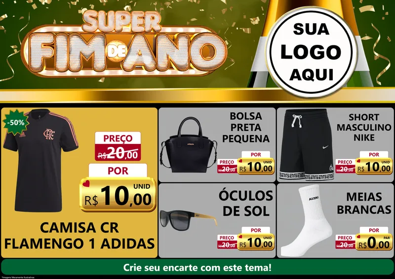 Modelo de Encarte para Encarte A4 Horizontal com o tema Super Fim de Ano para Roupas e acessórios