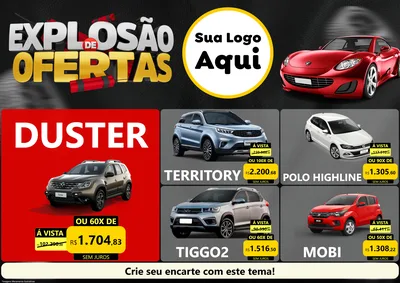 Modelo de Encarte para Encarte A4 Horizontal com o tema Explosão de Ofertas para Concessionaria de Carros