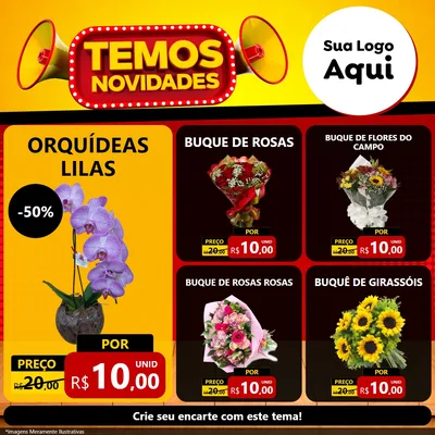 Modelo de Rede Social para Feed Facebook com o tema Temos Novidades para Floricultura e jardim