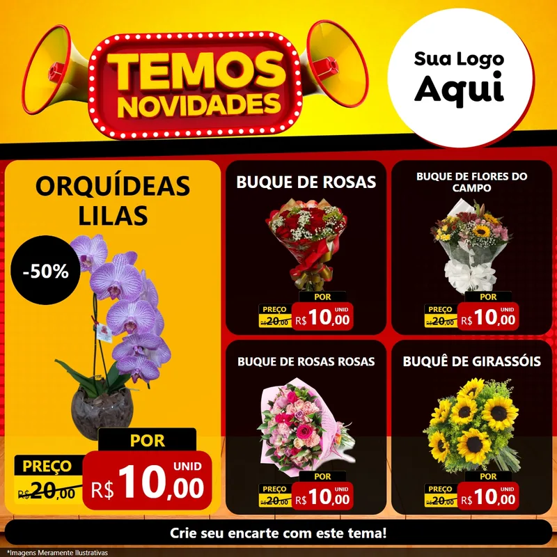 Modelo de Rede Social para Feed Facebook com o tema Temos Novidades para Floricultura e jardim