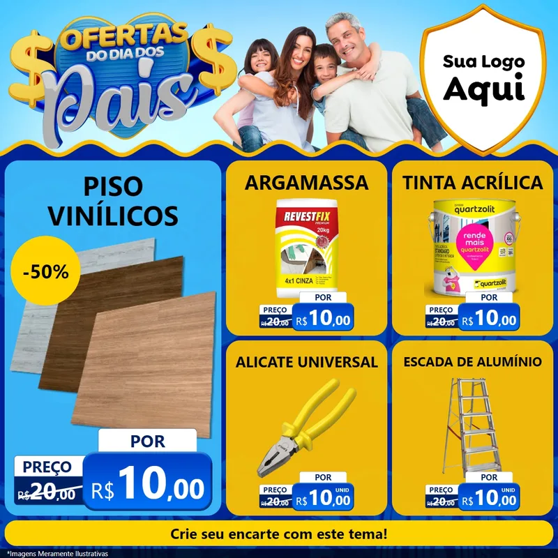 Modelo de Rede Social para Feed Facebook com o tema Ofertas do Dia dos Pais para Material para Construção