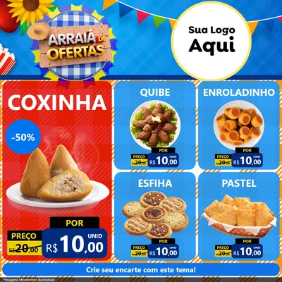 Modelo de Rede Social para Feed Facebook com o tema Arraiá de Ofertas para Salgadaria