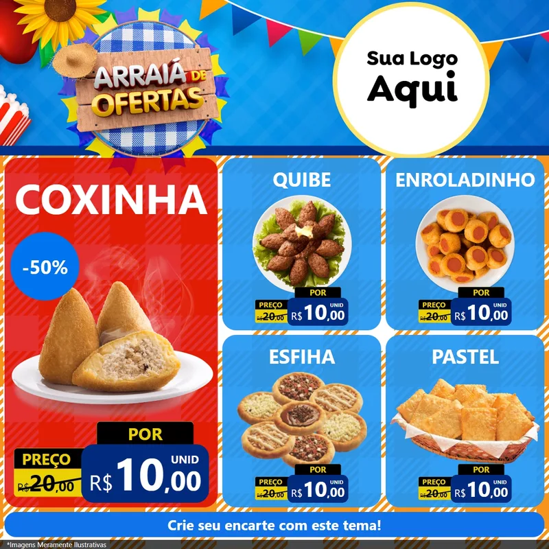 Modelo de Rede Social para Feed Facebook com o tema Arraiá de Ofertas para Salgadaria
