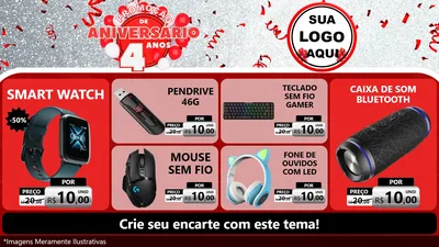 Modelo de TV para TV Horizontal com o tema Promoção de Aniversário - 4 Anos para Informática