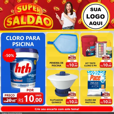 Modelo de Rede Social para Feed Facebook com o tema Super Saldão para Produtos para Piscina