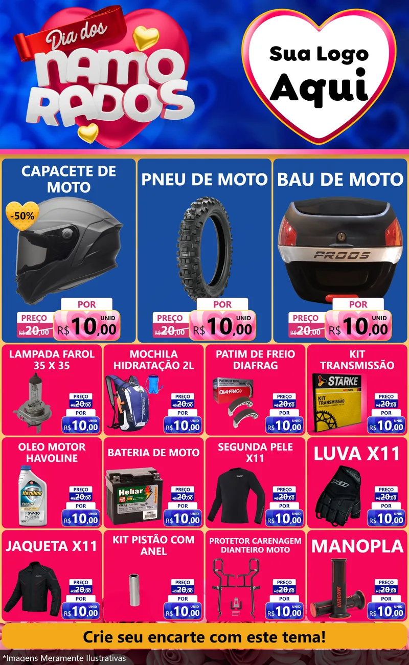 Modelo de Encarte para Encarte Grande com o tema Dia dos namorados para Moto peças