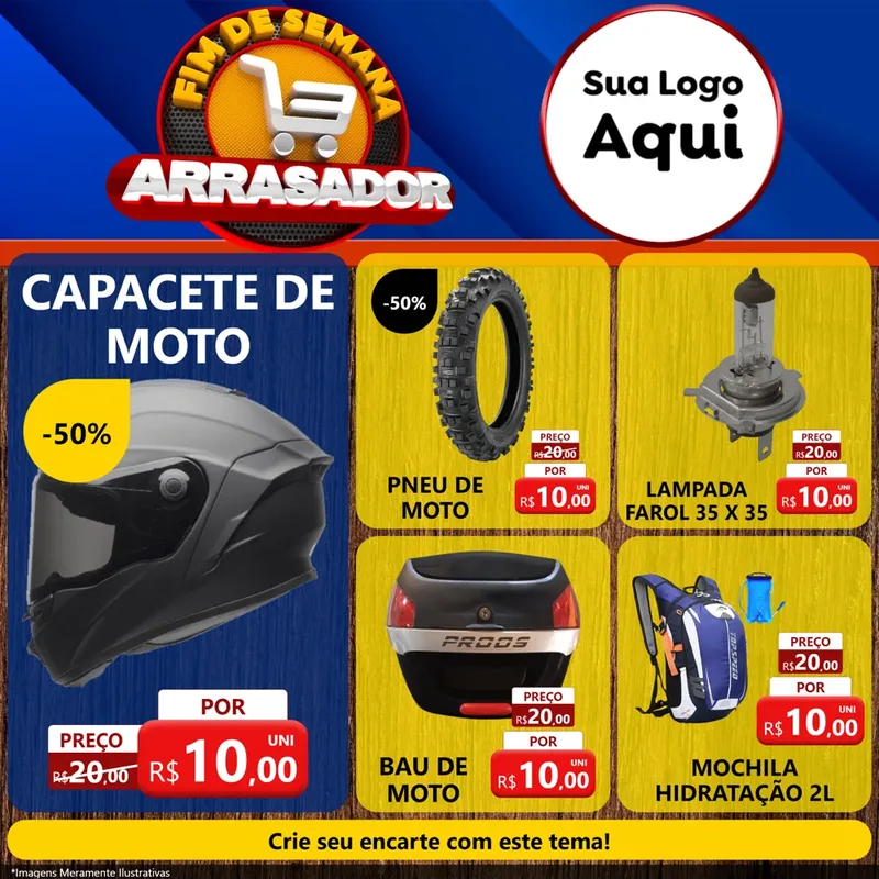 Modelo de Rede Social para Feed Facebook com o tema Fim De Semana Arrasador para Moto peças