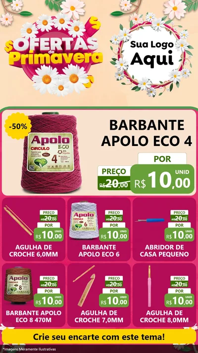Modelo de Rede Social para Stories com o tema Ofertas de Primavera para Armarinho e Aviamentos