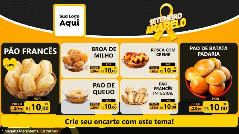 Modelo de TV para TV Horizontal com o tema Setembro Amarelo para Padaria