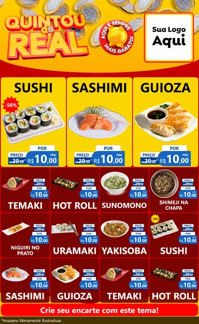 Modelo de Encarte para Encarte Grande com o tema Quintou do Real para Comida japonesa