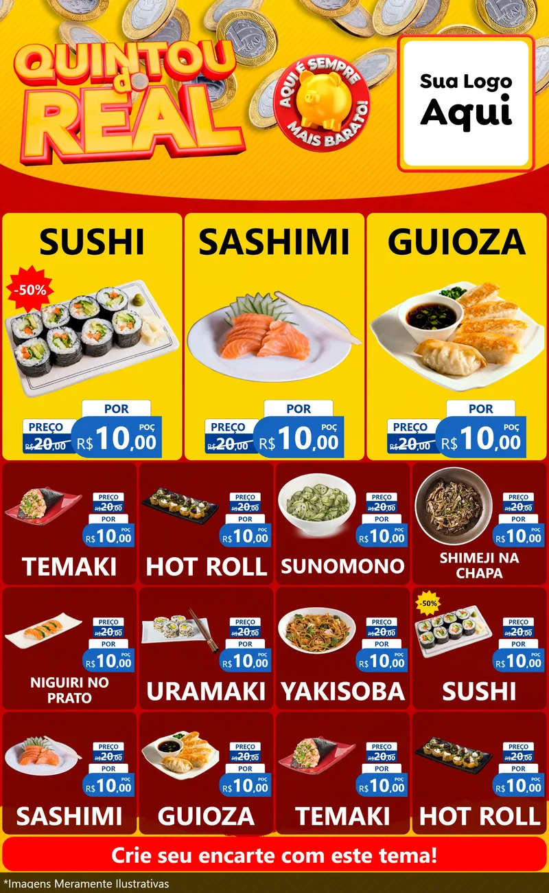 Modelo de Encarte para Encarte Grande com o tema Quintou do Real para Comida japonesa