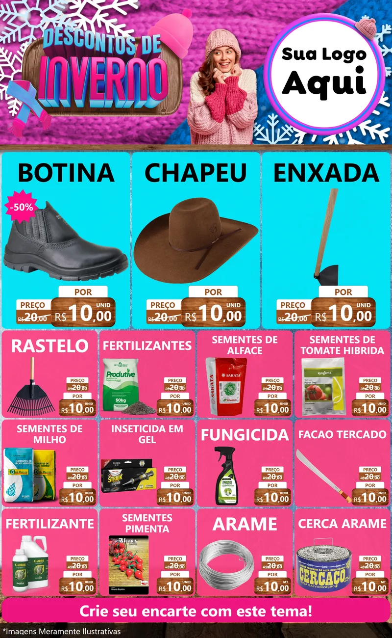 Modelo de Encarte para Encarte Grande com o tema Descontos de Inverno para Agropecuária