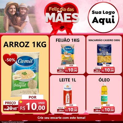 Modelo de Rede Social para Feed Facebook com o tema Feliz Dia Das Mães para Supermercado