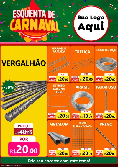 Modelo de Encarte para Encarte A4 Vertical com o tema Esquenta de Carnaval para Ferragens