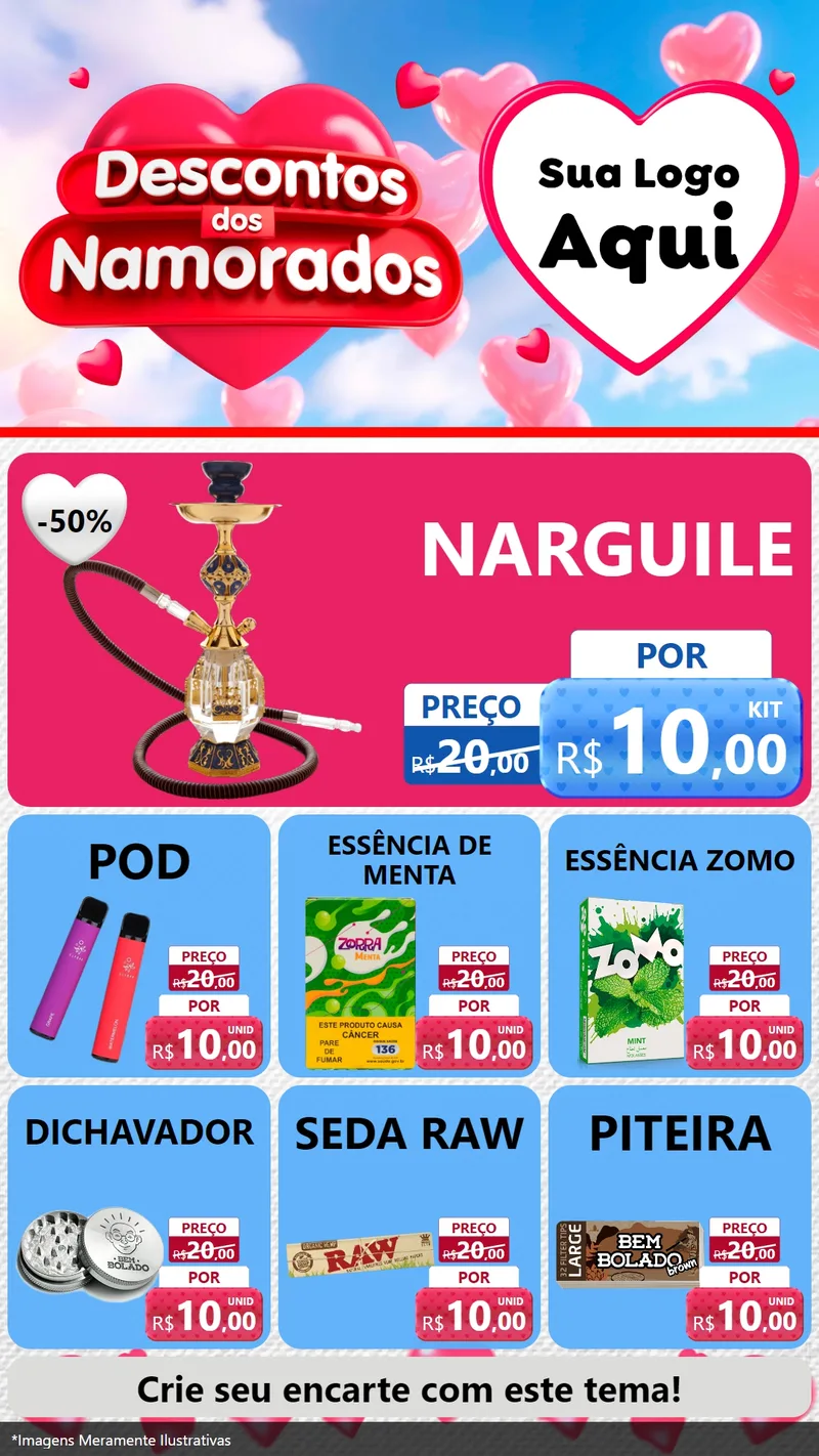 Modelo de Rede Social para Stories com o tema Descontos dos Namorados para Tabacaria