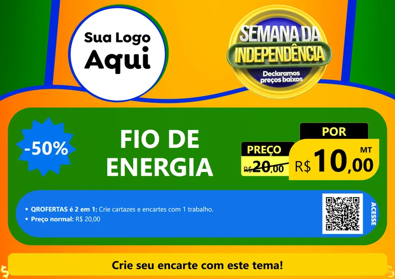 Modelo de Cartaz para Cartaz A4 Horizontal com o tema Semana da Independência Declaramos Preços Baixos para Materiais Elétricos