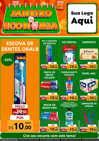 Modelo de Encarte para Encarte A4 Vertical com o tema Janeiro da Economia para Higiene Pessoal